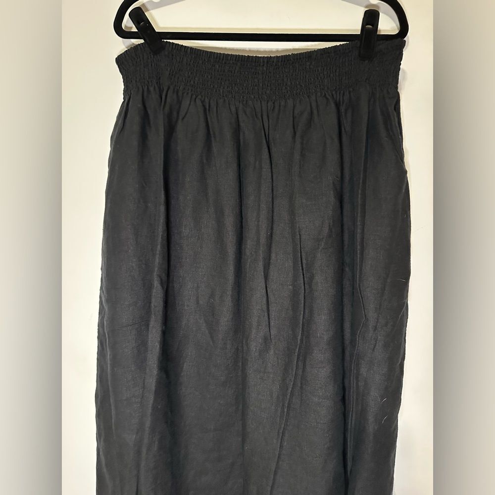 Chico’s Linen Embroidered Scallop Hem Skirt SZ 1 US 8 Elastic Waist Black - Picture 6 of 15